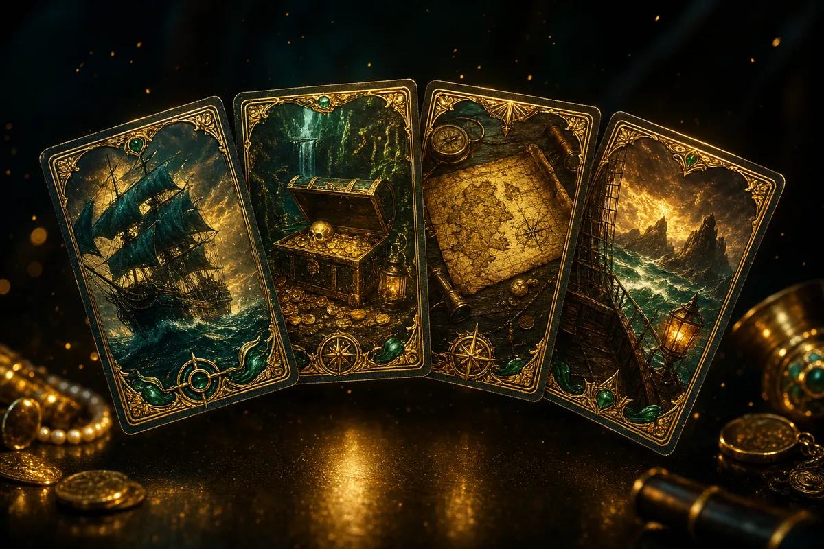 A fan of premium foil One Piece-style adventure trading cards