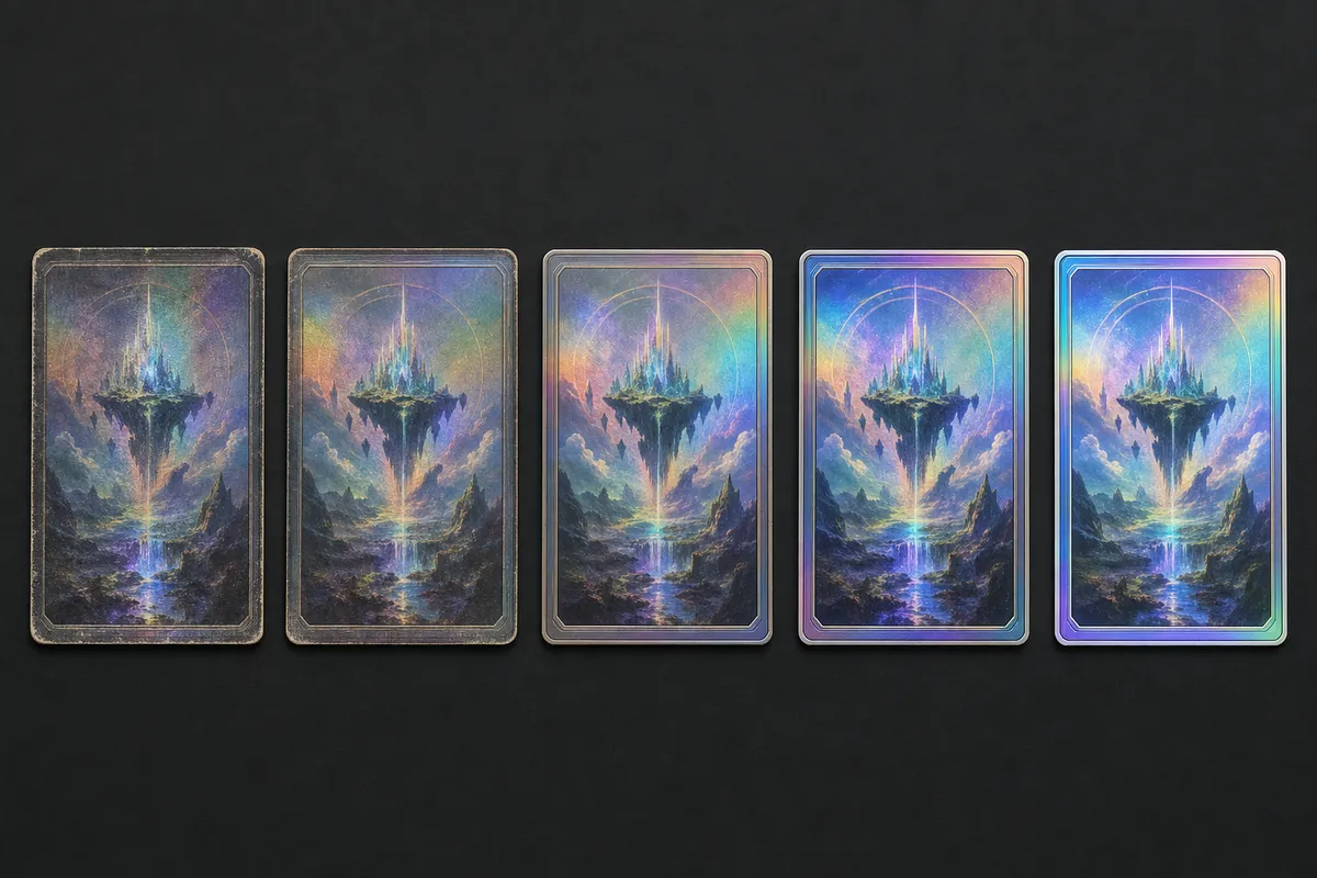 The same card shown at ascending grades from worn to gem mint